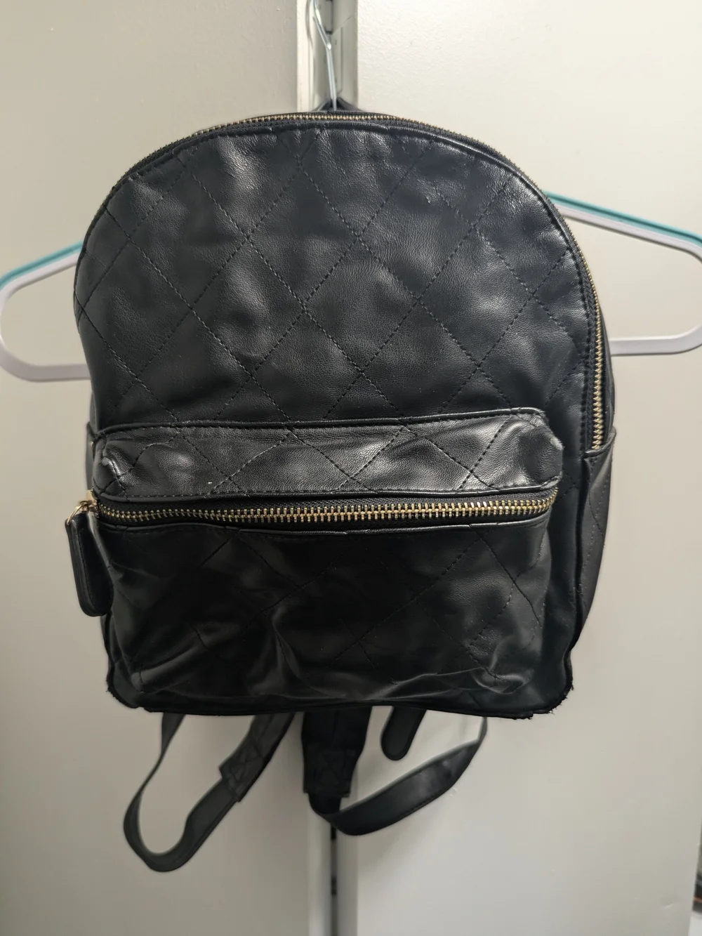Forever 21 Quilted Black Mini Backpack with Gold Zipper